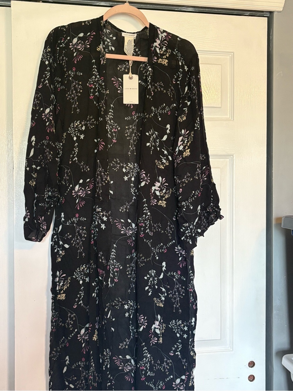 Lucky Brand Black Floral Lightweight Duster